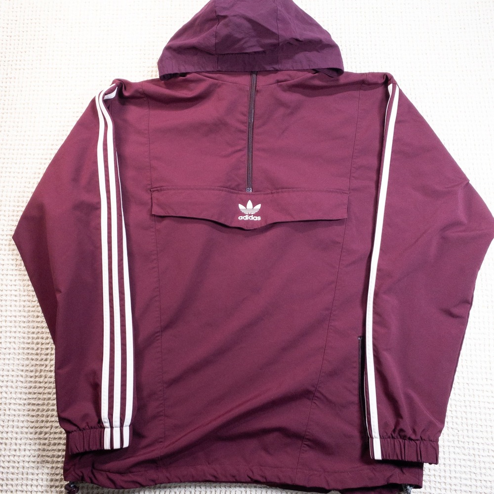 Adidas Originals Mens Burgundy Maroon Half Zip Anorak Windbreaker Jacket Medium